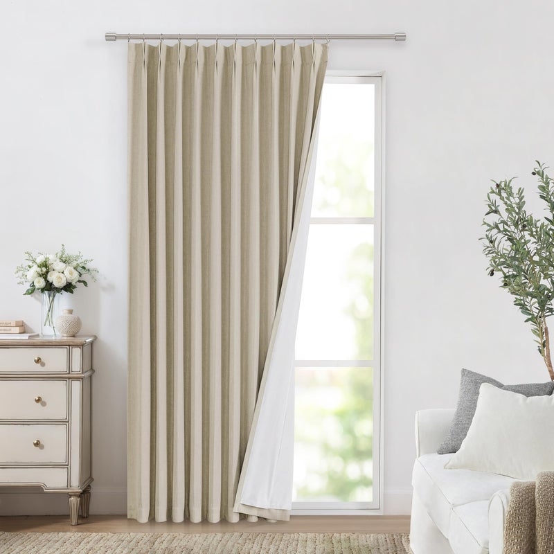 Vision Home Sand Pinch Pleated Full Blackout Curtains Linen Blended Room Darkening Window Curtains 90 inch for Living Room Bedroom Thermal Insulated Pinch Pleat Drapes with Hooks 1 Panel 60"" Wx90 L - Image 1